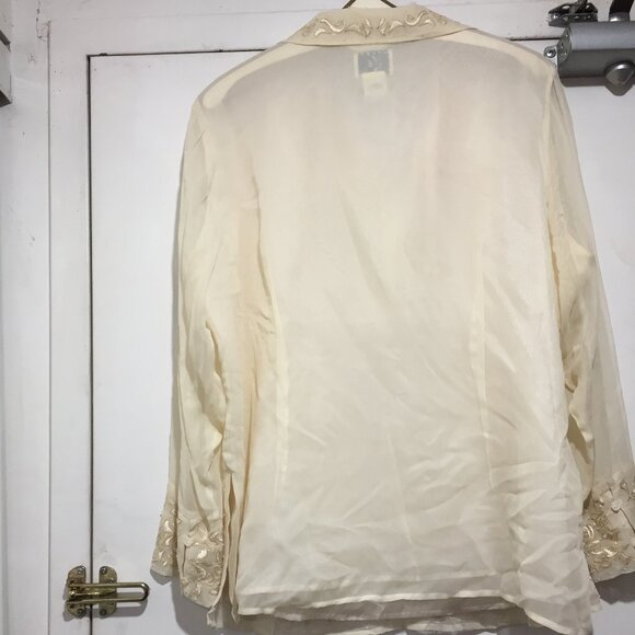 VINTAGE ILE EMBROIDERED EMBELLISHED SILK BLOUSES SIZE 2XL - Picture 6 of 10